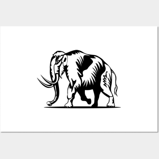 Woolly Mammoth Side View Woodcut Posters and Art